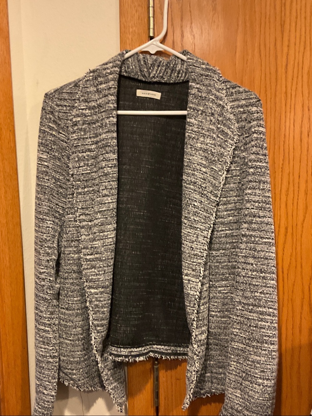 Max Studio Black and White Open-Front Knit Cardigan